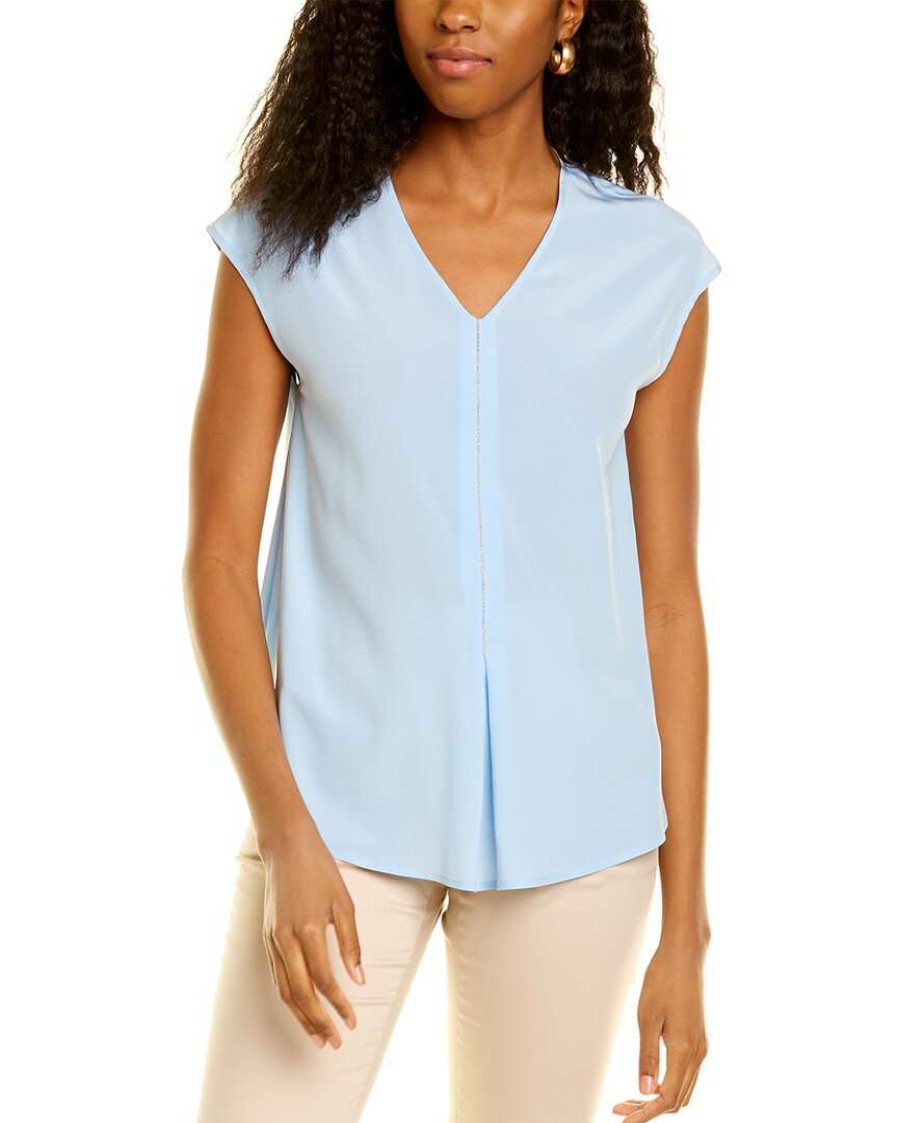 Clothing * | Women Peserico Silk-Blend Top Blue