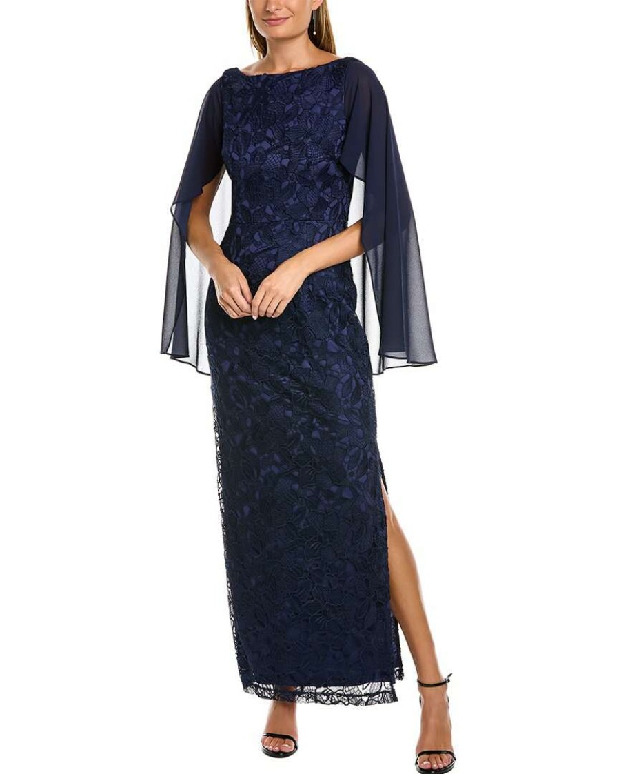 Clothing * | Women Js Collections Leah Capelet Column Gown Blue