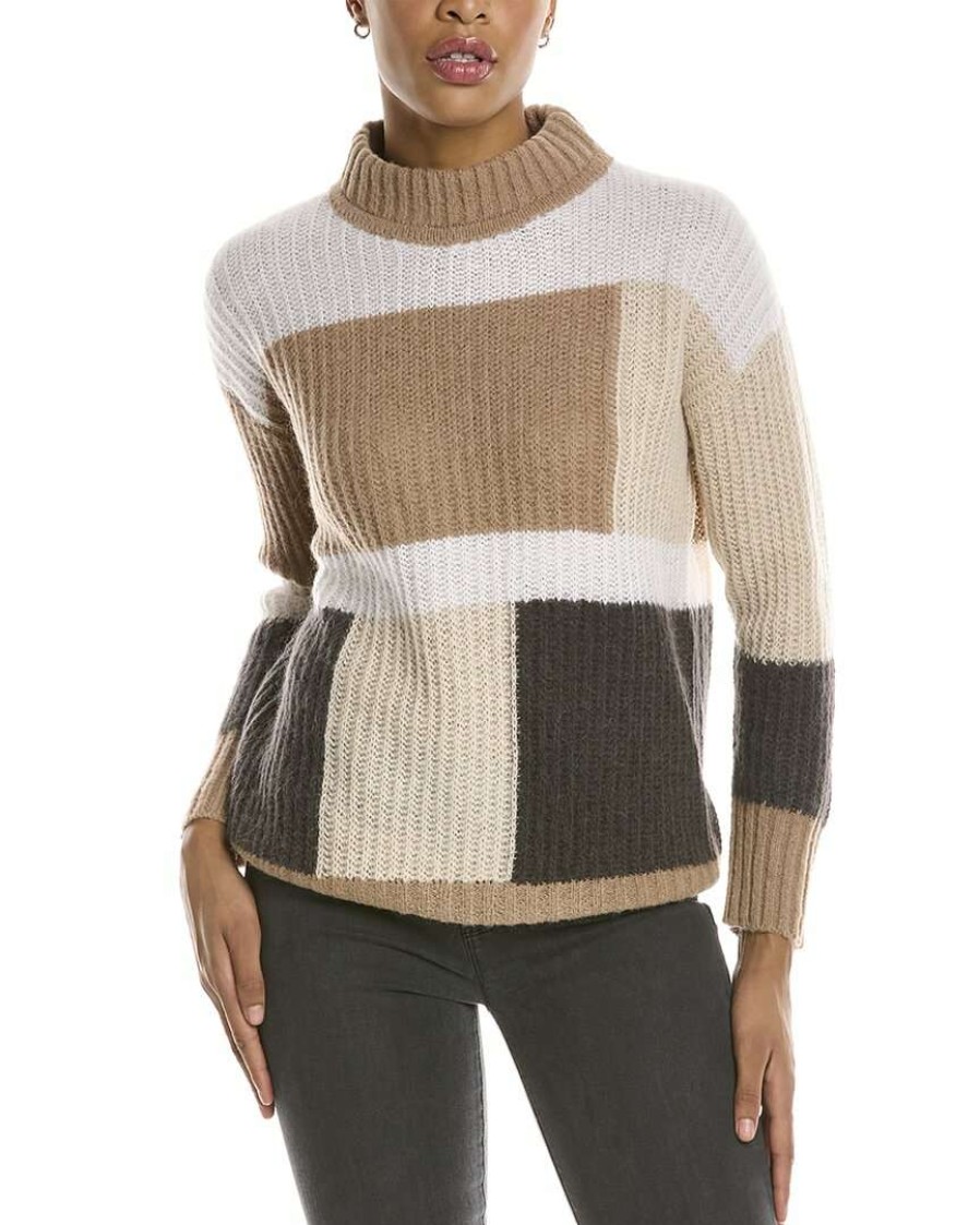 Clothing * | Women Peserico Colorblocked Alpaca & Wool-Blend Sweater Brown