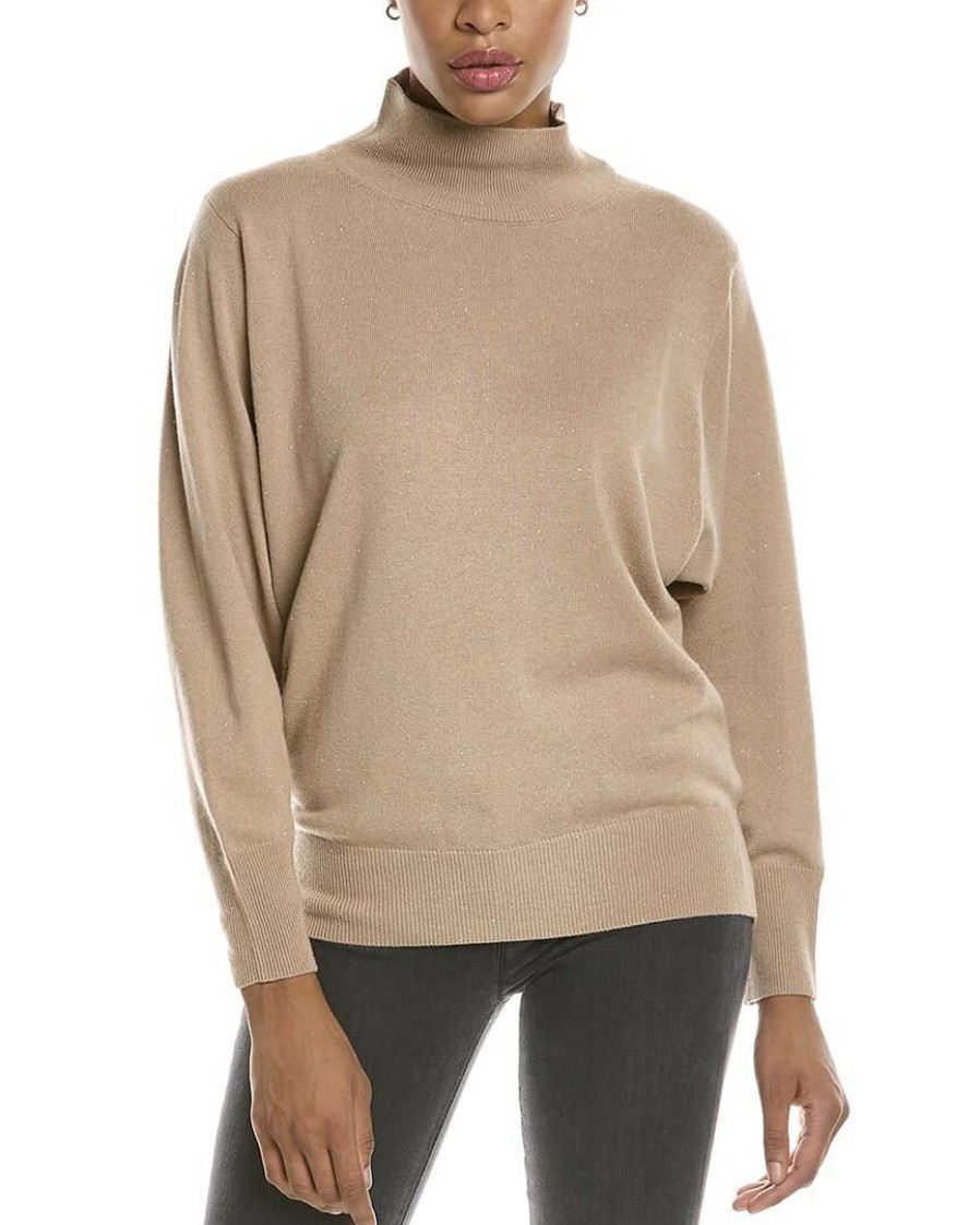 Clothing * | Women Peserico Metallic Wool, Silk & Cashmere-Blend Sweater Brown