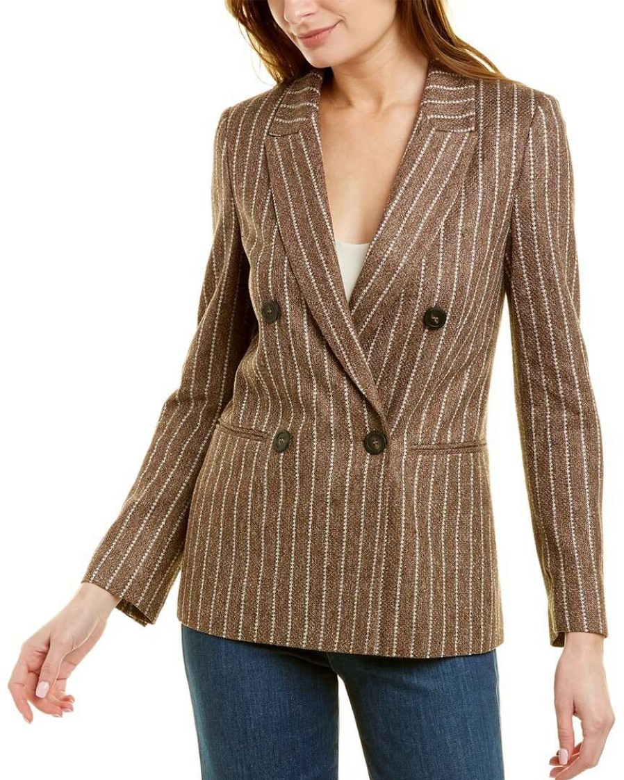 Clothing * | Women Peserico Double-Breasted Linen Jacket Brown