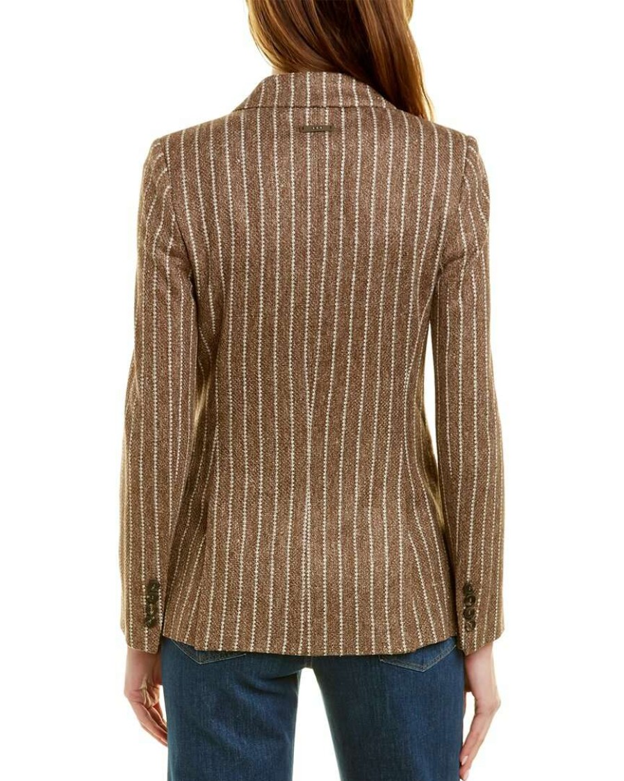 Clothing * | Women Peserico Double-Breasted Linen Jacket Brown