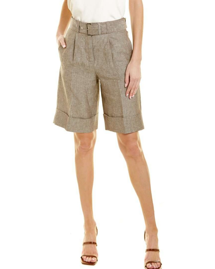 Clothing * | Women Peserico Belted Linen Short Brown