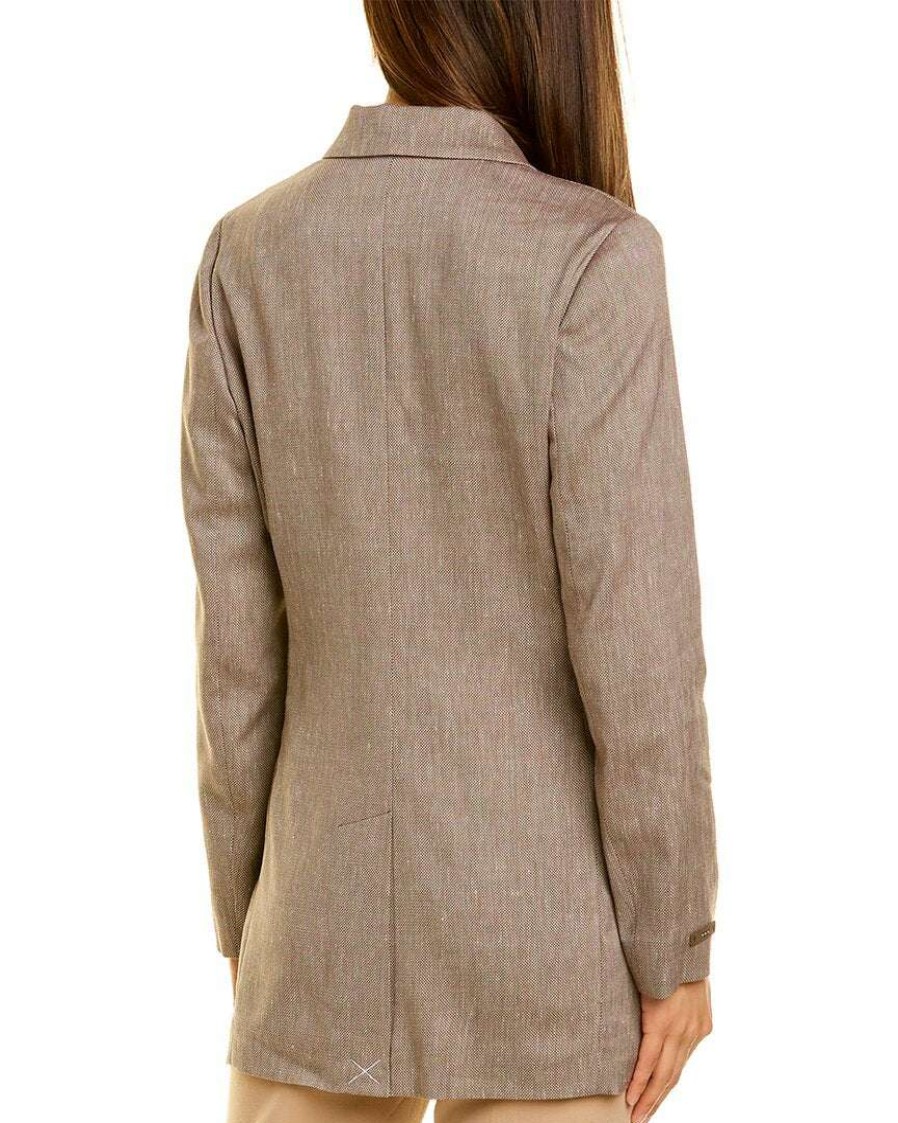 Clothing * | Women Peserico Double-Breasted Wool & Linen-Blend Jacket Brown