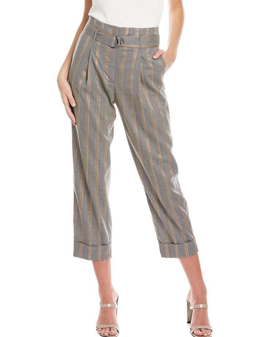 Clothing * | Women Peserico Belted Wool & Silk-Blend Pant Grey