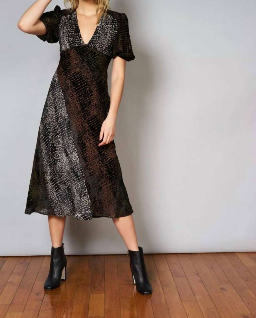 Clothing * | Hutch Women Arrie Midi Dress In Black/Brown Print