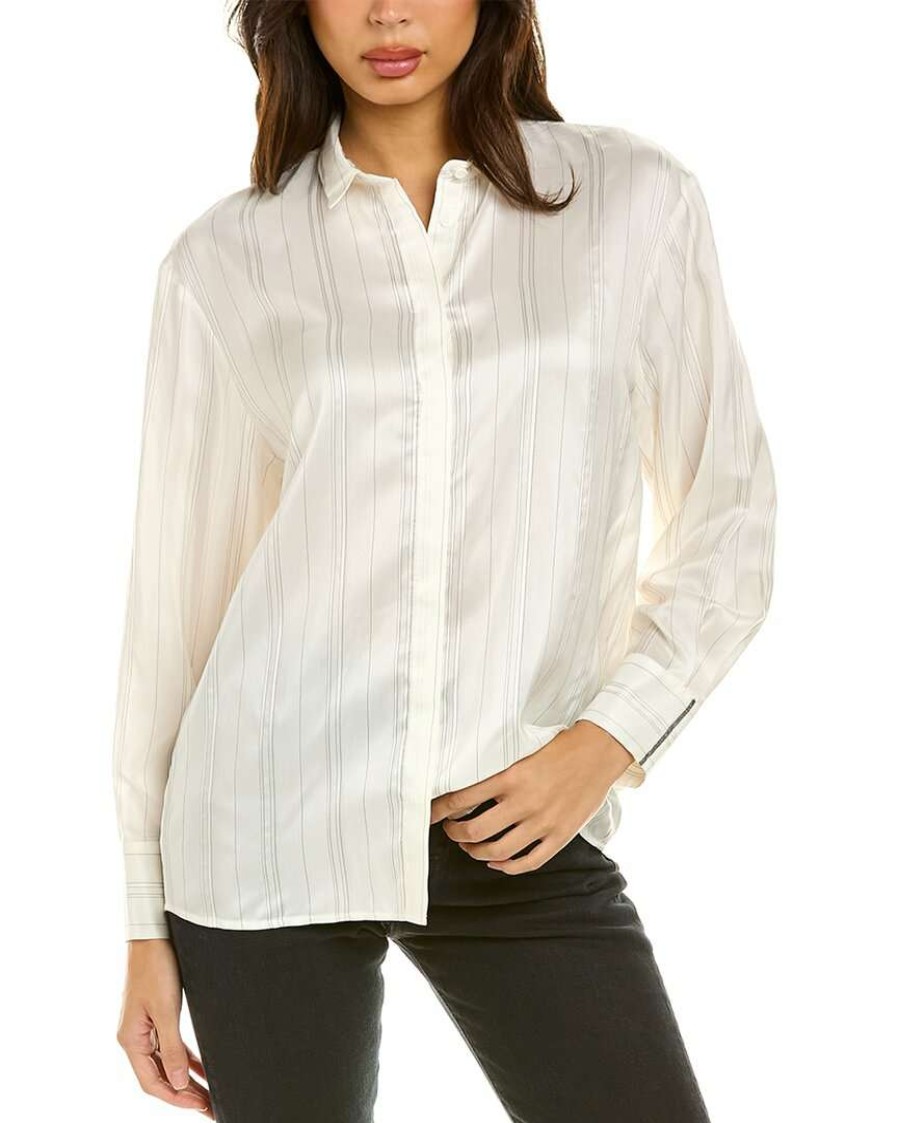 Clothing * | Women Peserico Pinstripe Silk Top White