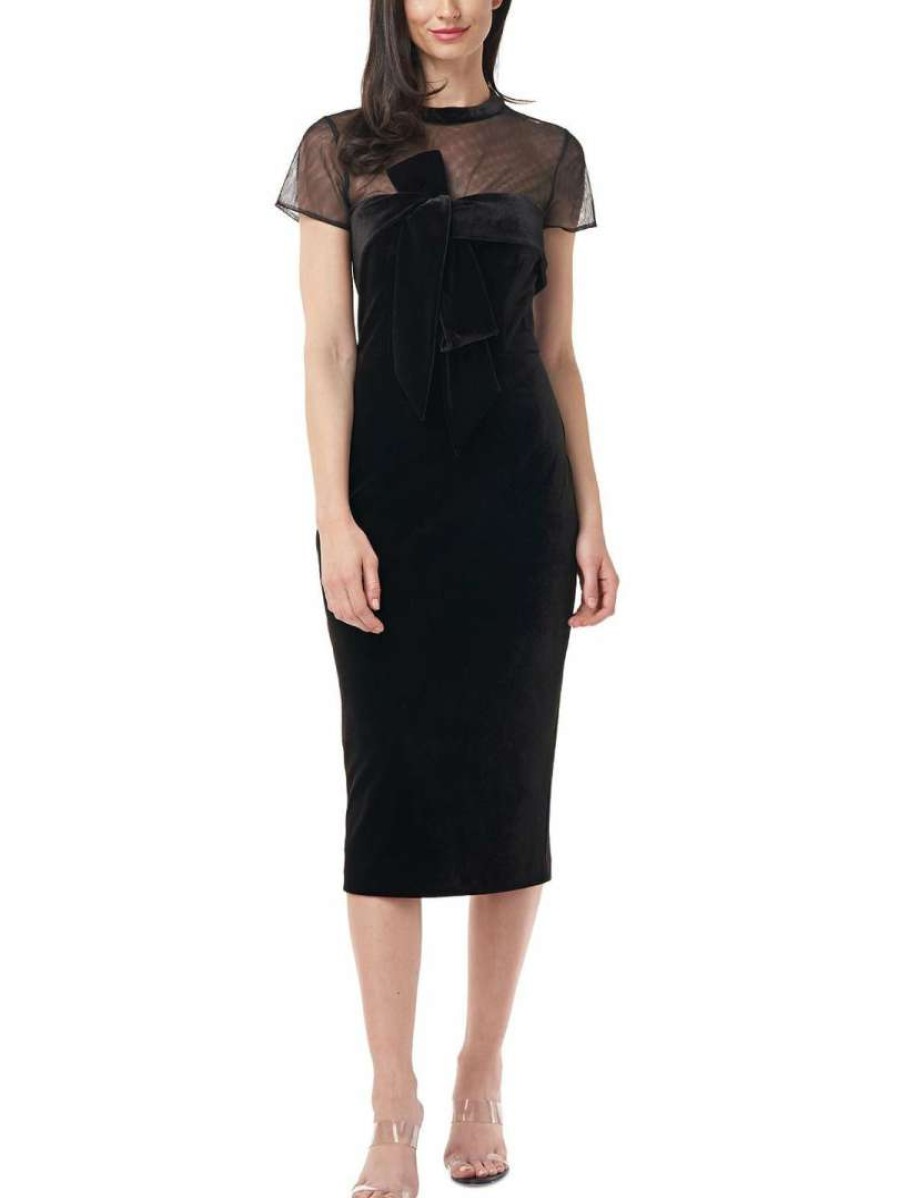 Clothing * | Js Collections Womens Velvet Mesh Sheath Dress Black