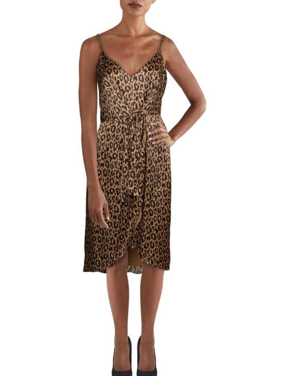 Clothing * | Hutch Womens Leopard V-Neck Cocktail And Party Dress Camel