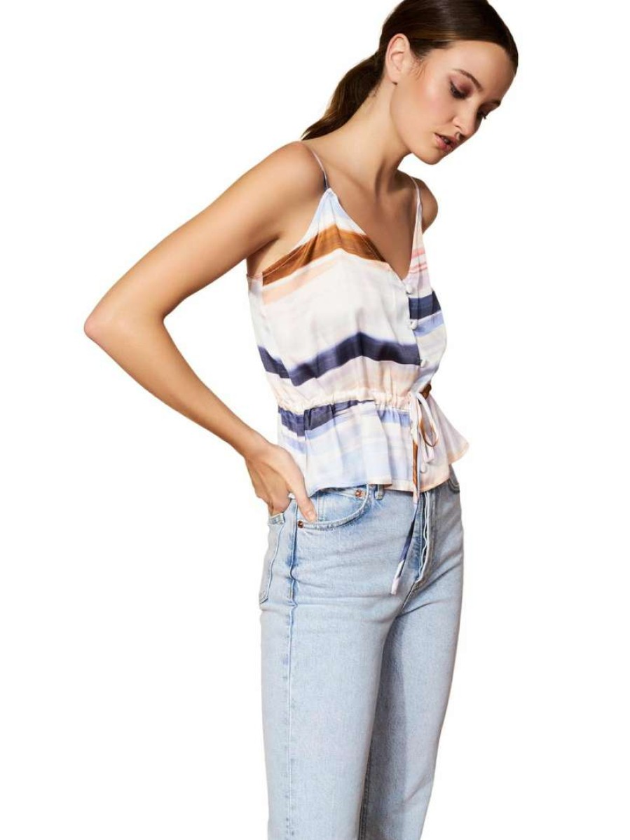 Clothing * | Hutch Violet Womens Satin Striped Cami Multi Satin Bright Watercolor Stripe