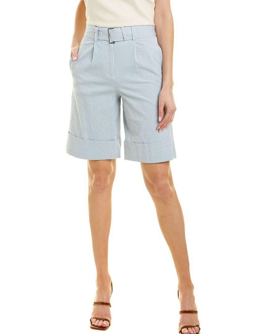 Clothing * | Women Peserico Belted Seersucker Short Blue