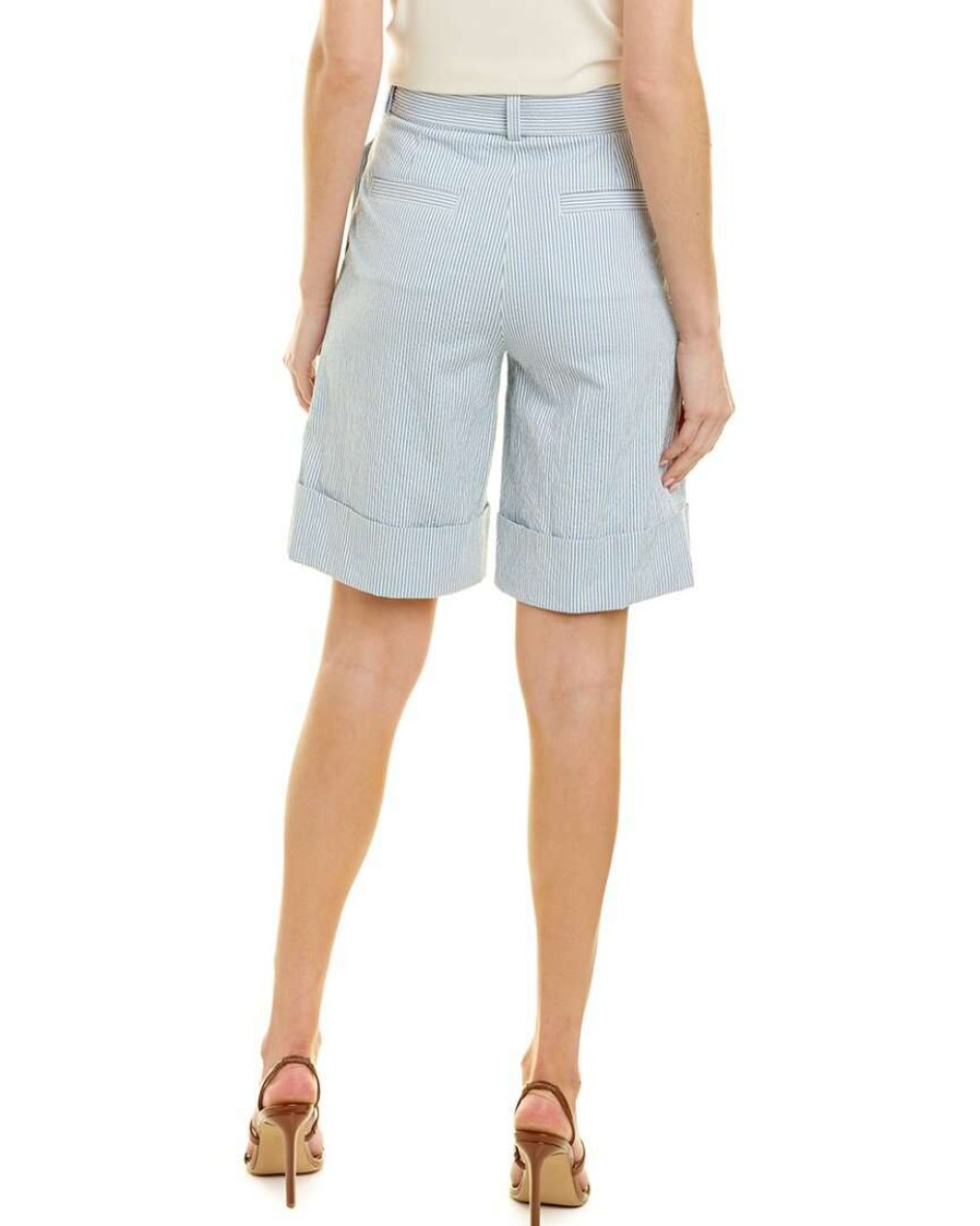 Clothing * | Women Peserico Belted Seersucker Short Blue