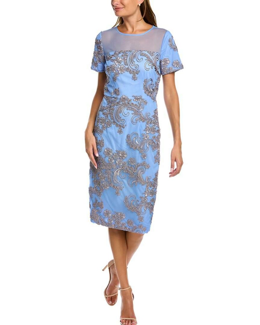 Clothing * | Women Js Collections Cheyenne Illusion Midi Dress Blue