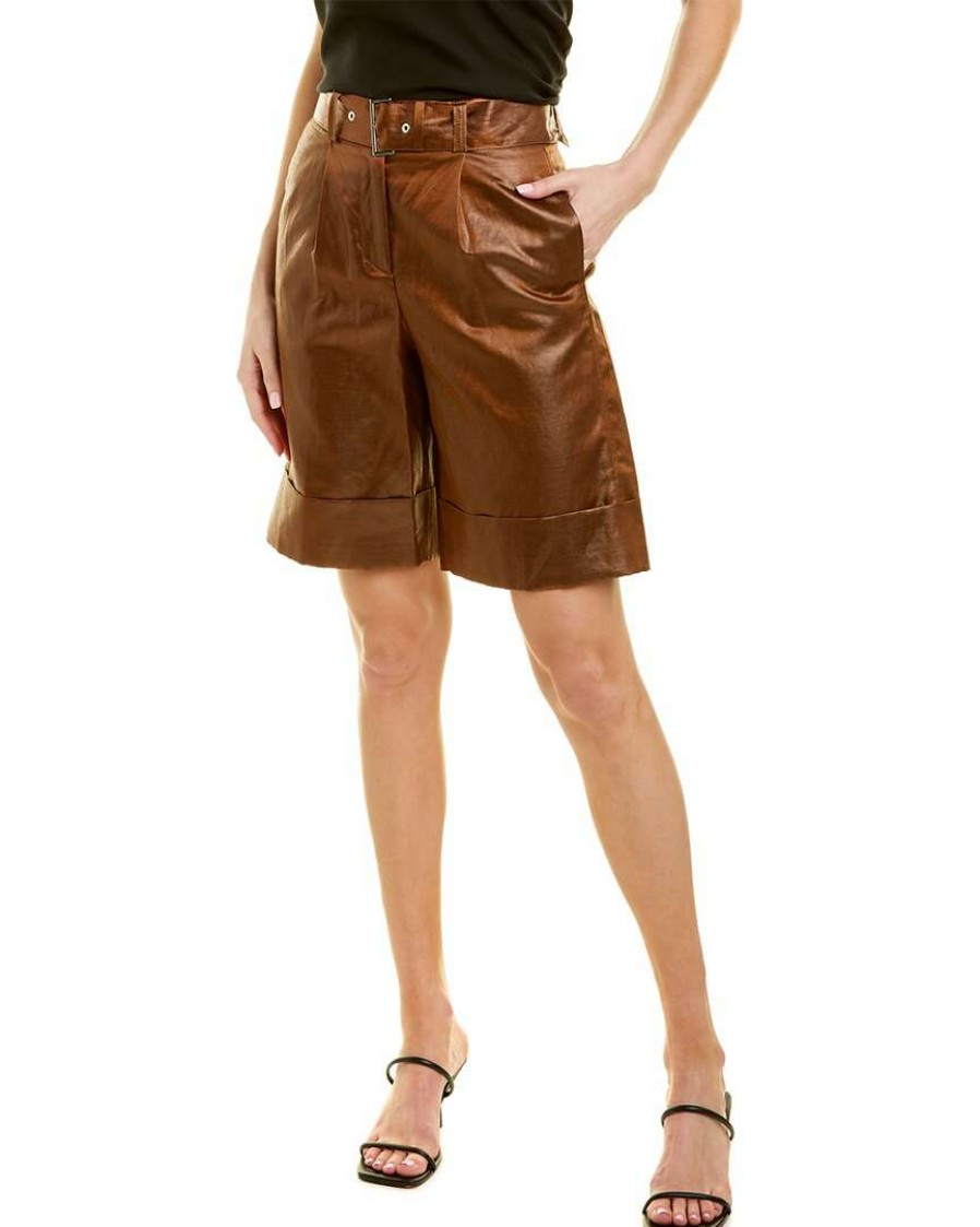 Clothing * | Women Peserico Belted Linen-Blend Short Brown