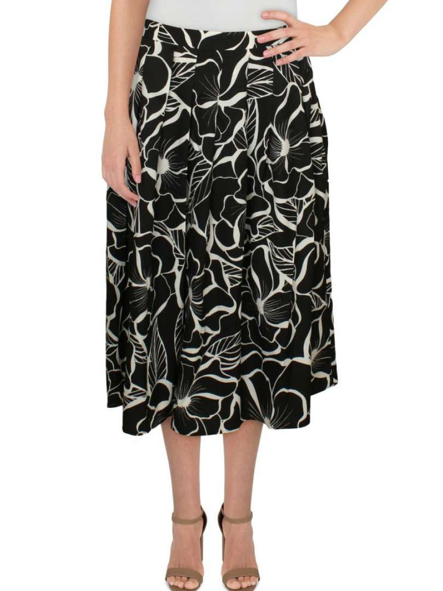 Clothing * | Hutch Womens Floral Pleated Midi Skirt Black