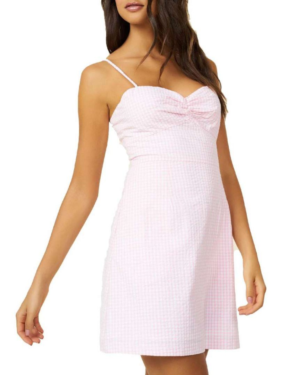 Clothing * | Hutch Womens Check Print Sweetheart Slip Dress Pink Gingham Seersucker