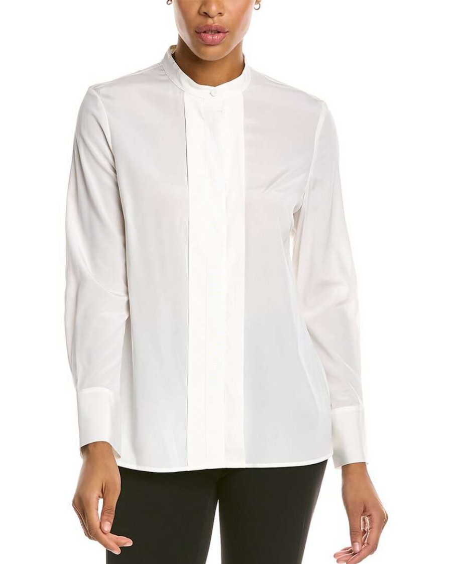 Clothing * | Women Peserico Button Front Silk-Blend Top White