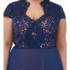 Clothing * | Js Collections Plus Womens Lace Illusion Evening Dress Navy/Rose