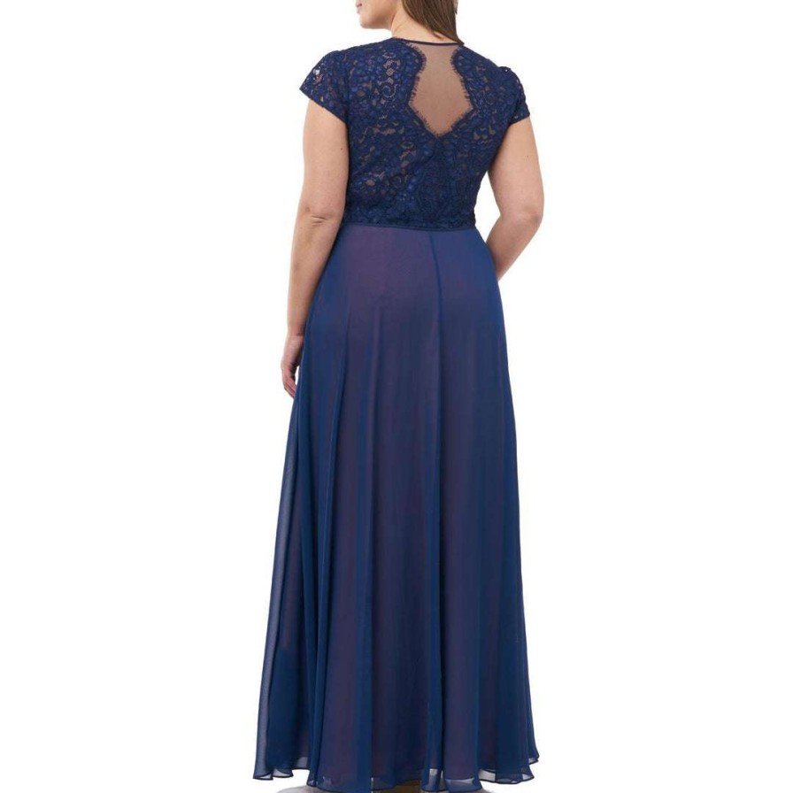 Clothing * | Js Collections Plus Womens Lace Illusion Evening Dress Navy/Rose