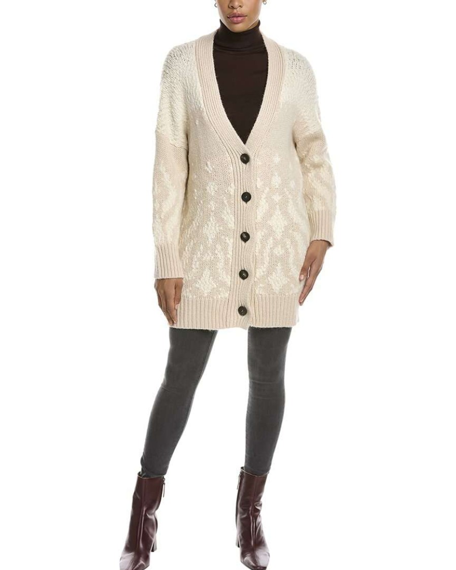 Clothing * | Women Peserico Chunky Wool, Silk & Cashmere-Blend Cardigan Beige