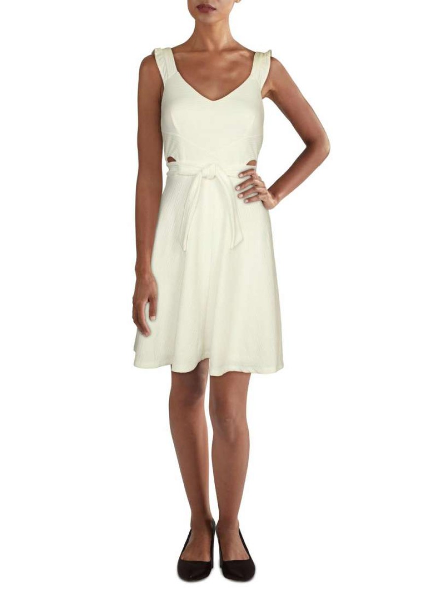 Clothing * | Hutch Womens V-Neck A-Line Fit & Flare Dress White