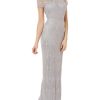 Clothing * | Js Collections Womens Beaded Illusion Yoke Evening Dress Silver