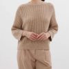 Clothing * | Peserico Women Wool + Alpaca Pullover With Lurex Detail In Travertine / Gold