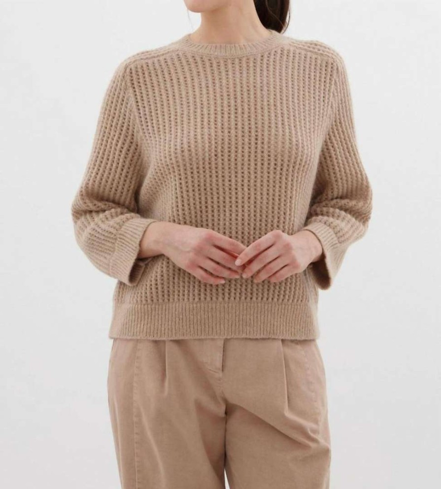 Clothing * | Peserico Women Wool + Alpaca Pullover With Lurex Detail In Travertine / Gold