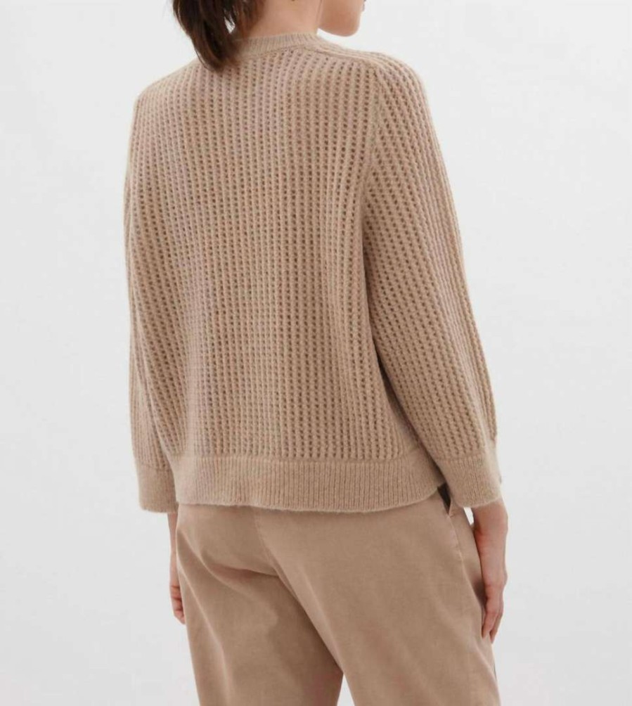 Clothing * | Peserico Women Wool + Alpaca Pullover With Lurex Detail In Travertine / Gold