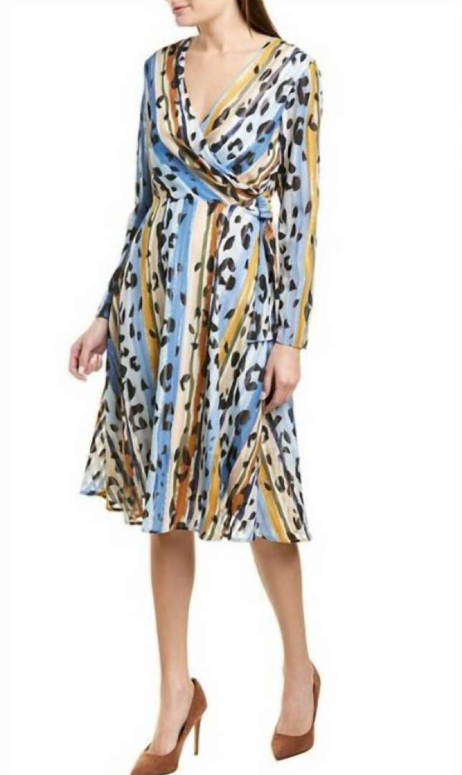 Clothing * | Hutch Women V-Neck Printed Wrap Dress In Blue Multi