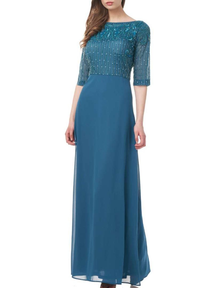 Clothing * | Js Collections Womens Embellished Maxi Evening Dress Deep Lagoon