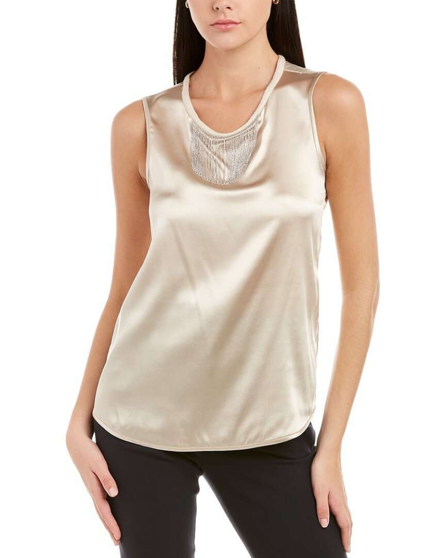 Clothing * | Women Peserico Silk-Blend Top Beige