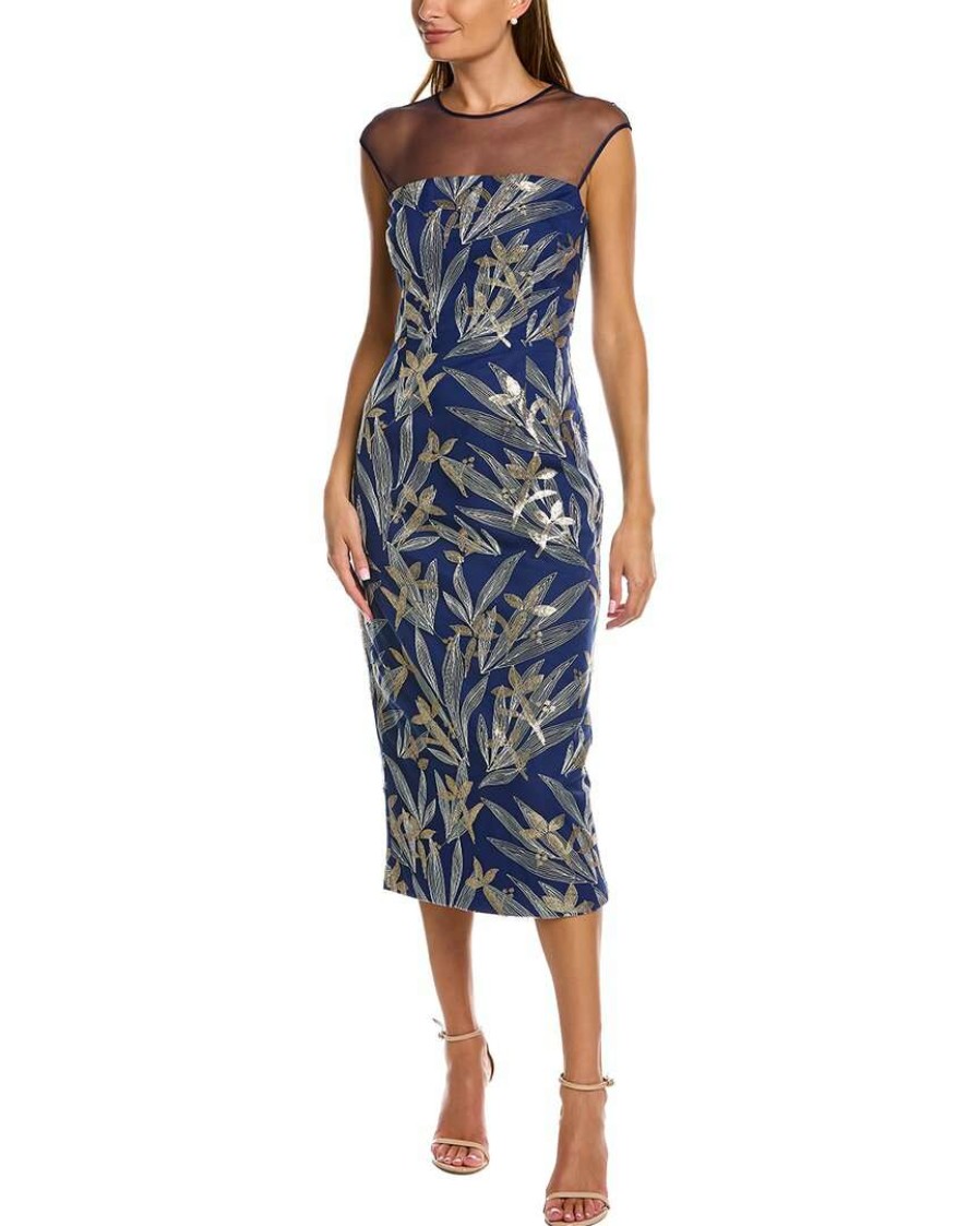 Clothing * | Women Js Collections Miley Illusion Midi Dress Blue