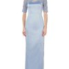 Clothing * | Js Collections Womens Satin Lace Sleeves Evening Dress Light Blue