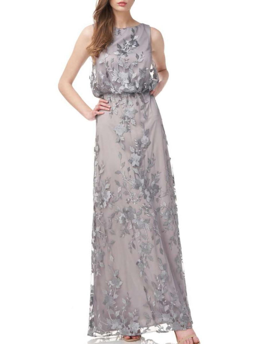 Clothing * | Js Collections Womens Blouson Maxi Evening Dress Silver