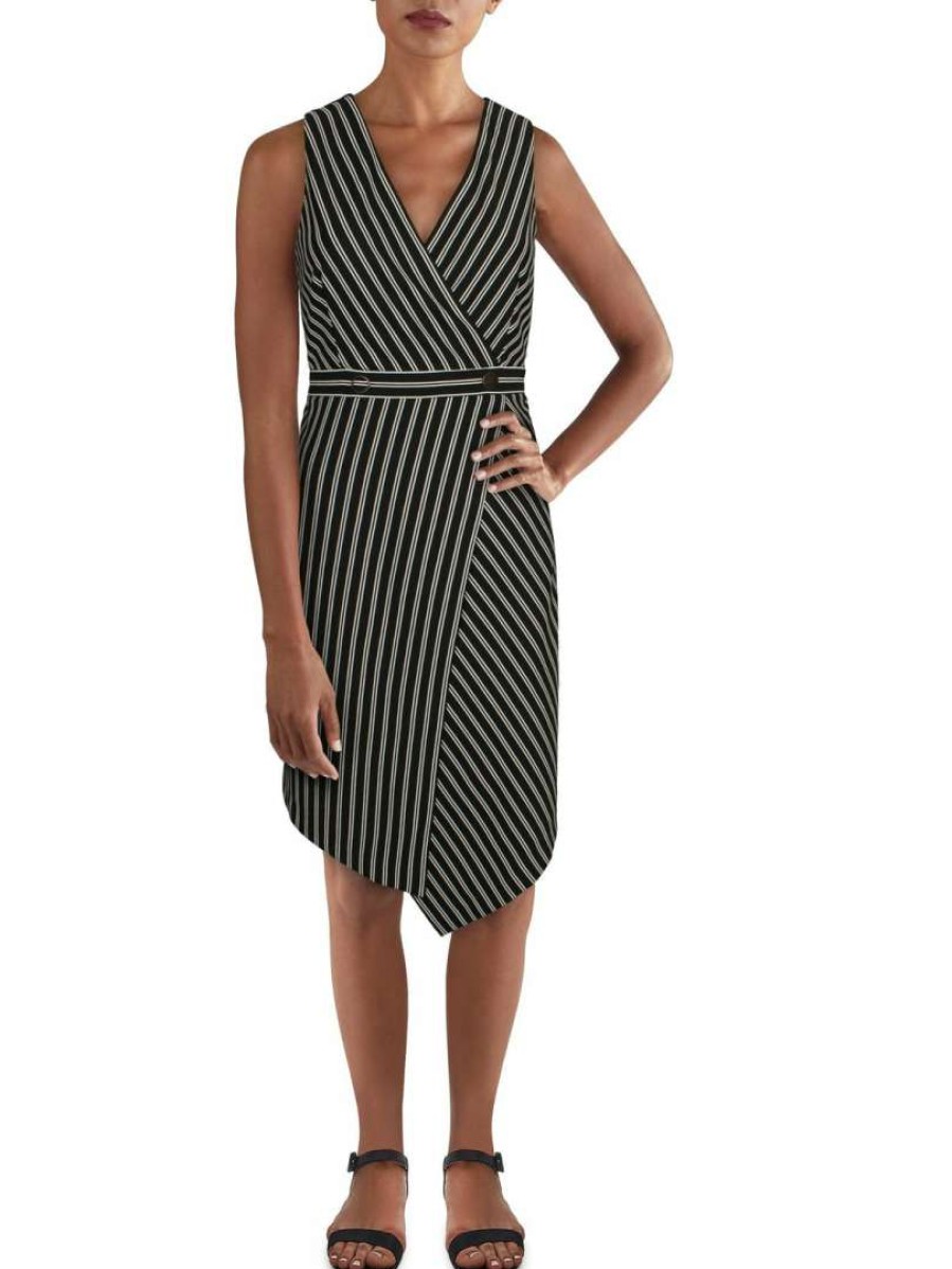 Clothing * | Hutch Womens Striped V-Neck Wrap Dress Black