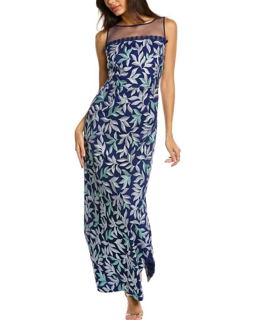 Clothing * | Women Js Collections Leighton Illusion Gown Blue