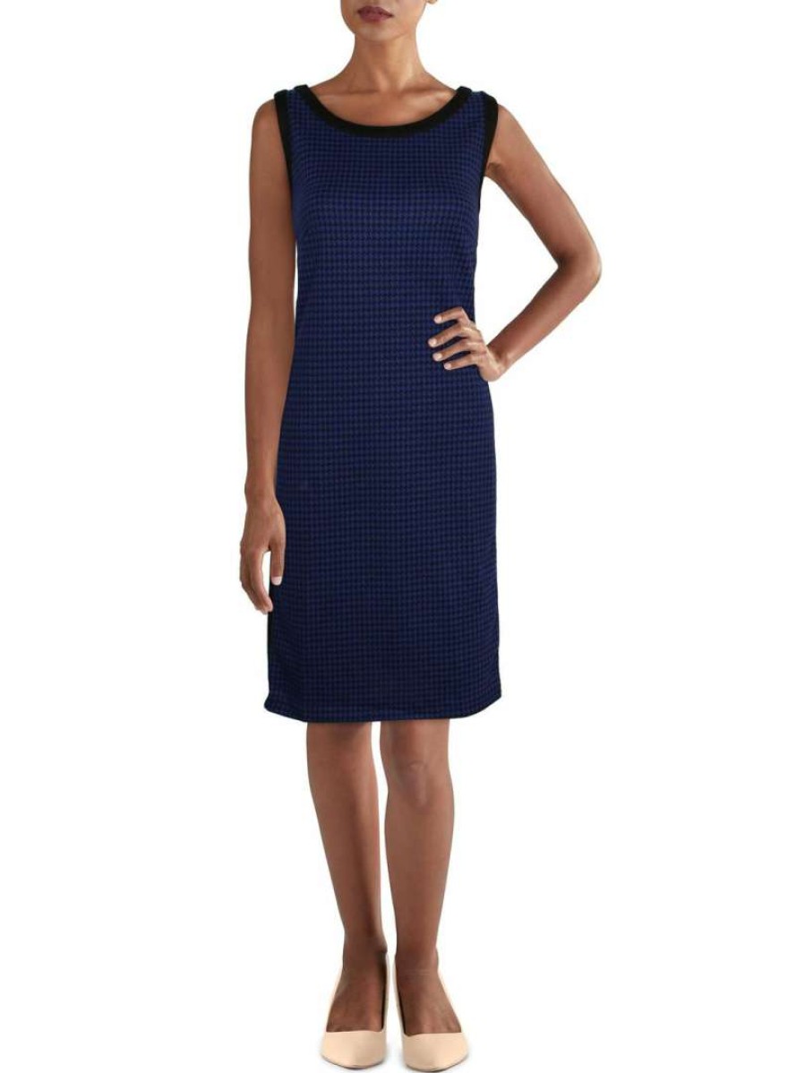 Clothing * | Hutch Womens Houndstooth Above Knee Sheath Dress Cobalt/Black