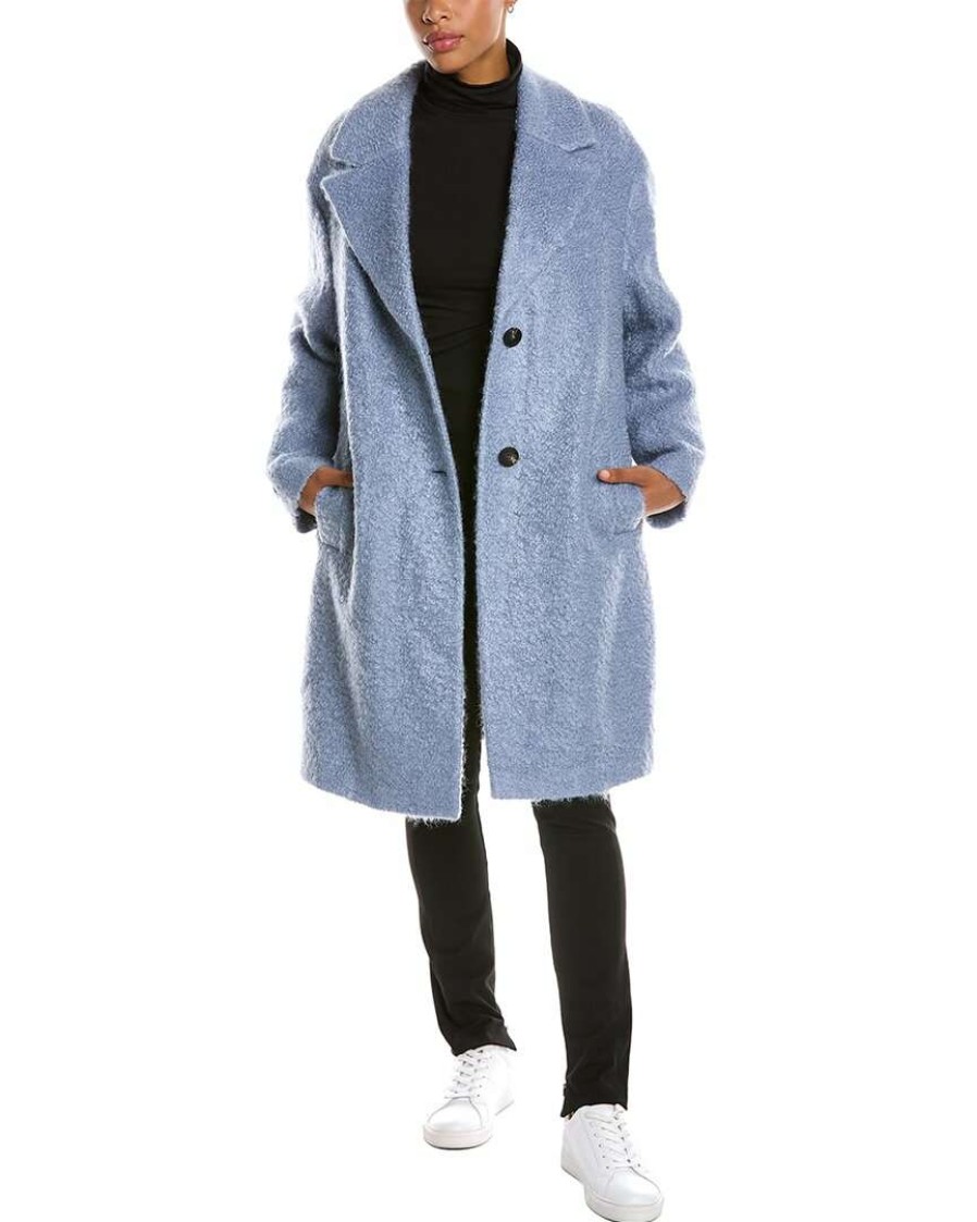 Clothing * | Women Peserico Fuzzy Mohair & Wool-Blend Coat Blue