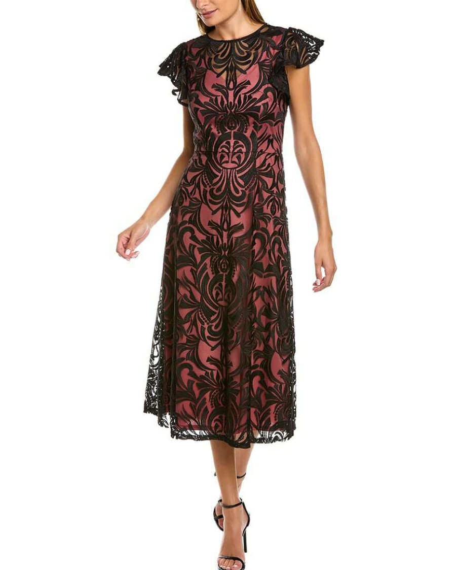 Clothing * | Women Js Collections Emilia Embroidered Midi Dress Black