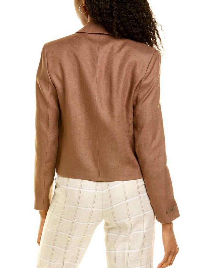 Clothing * | Women Peserico Double-Breasted Linen Jacket Brown