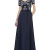 Clothing * | Js Collections Womens Metallic Soutache Evening Dress Navy