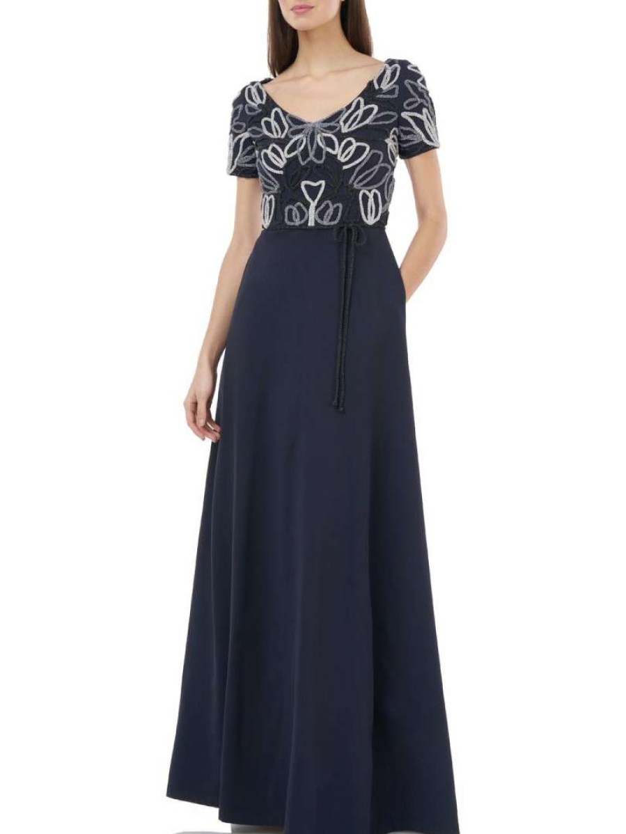 Clothing * | Js Collections Womens Metallic Soutache Evening Dress Navy