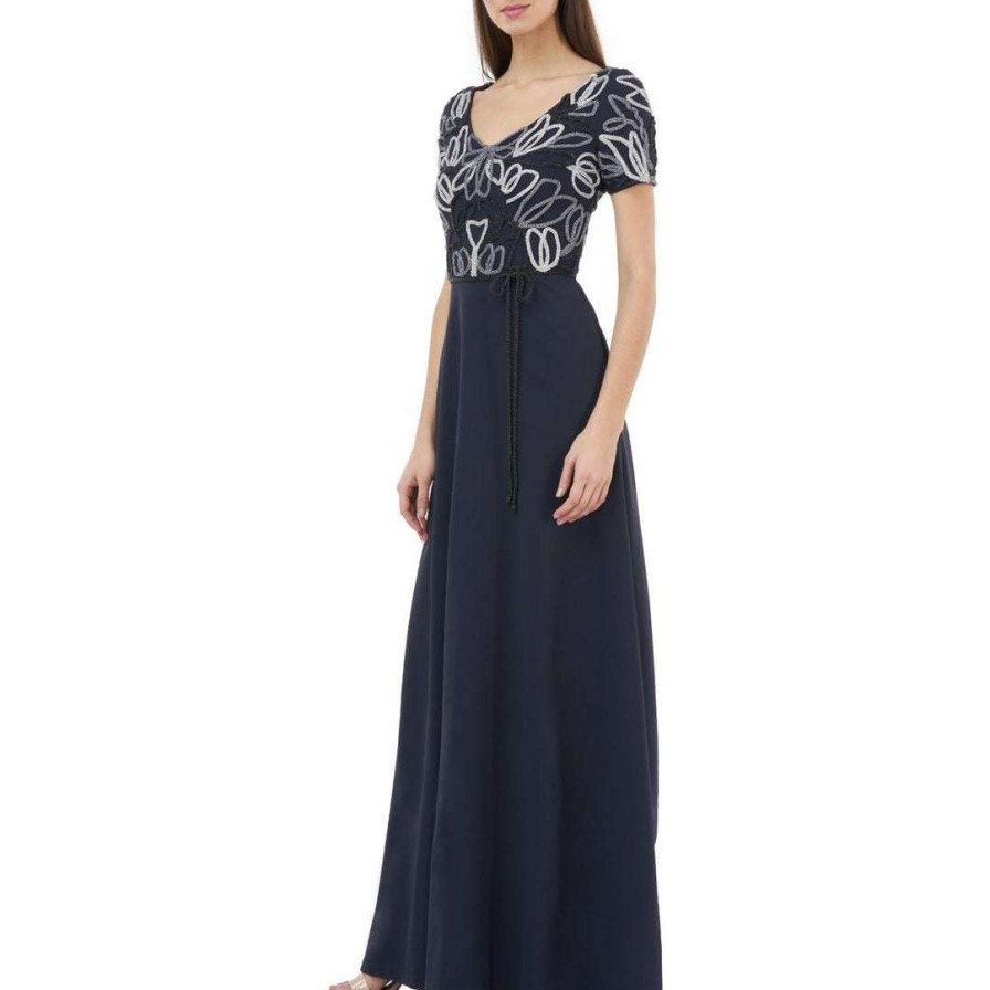 Clothing * | Js Collections Womens Metallic Soutache Evening Dress Navy