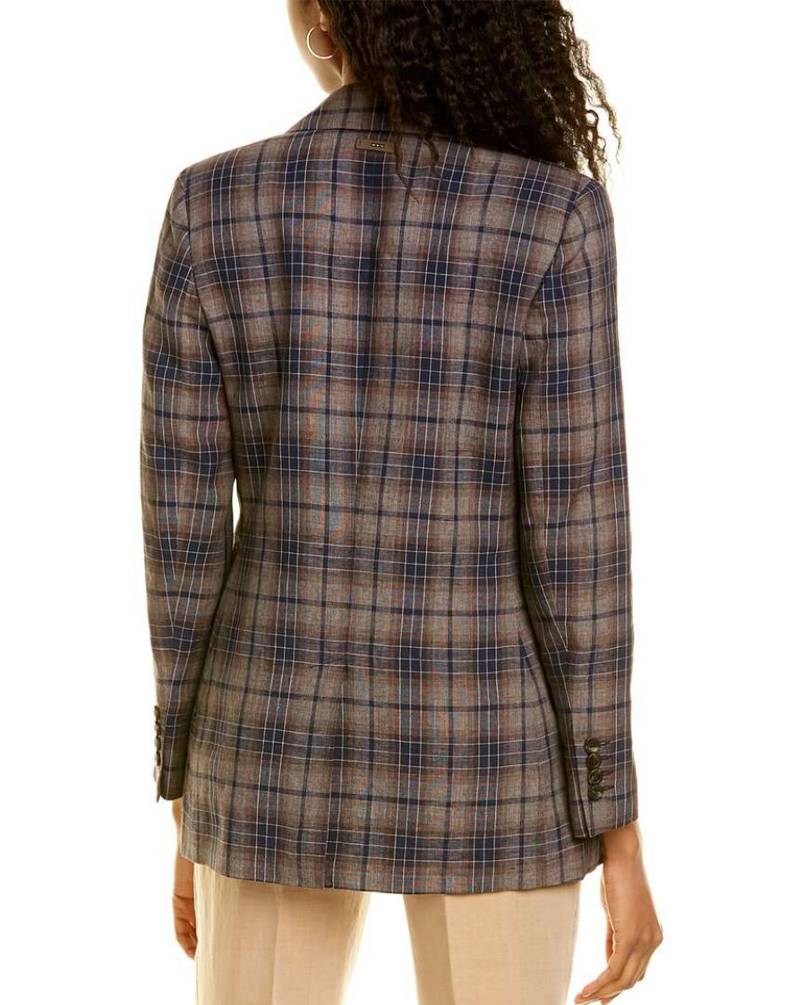 Clothing * | Women Peserico Double-Breasted Linen-Blend Jacket Grey