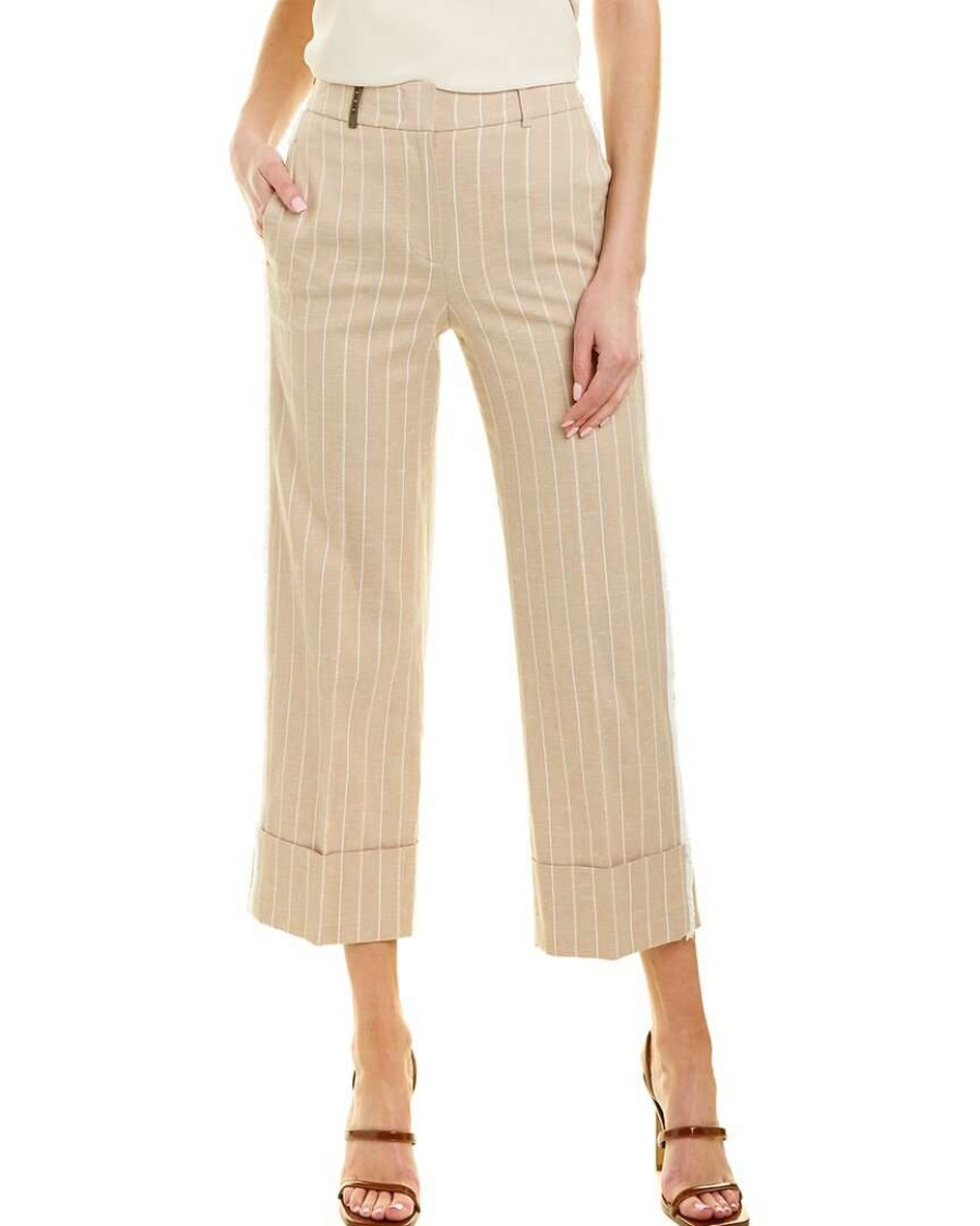 Clothing * | Women Peserico Fringe Linen-Blend Pant Beige